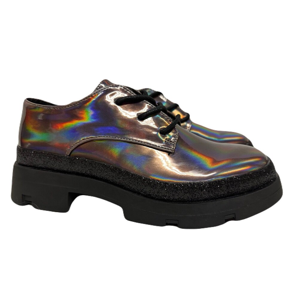 NEW Steve Madden Girls Size 4 Platform Iridescent Oxford Shoes Black Shimmer - Picture 2 of 10